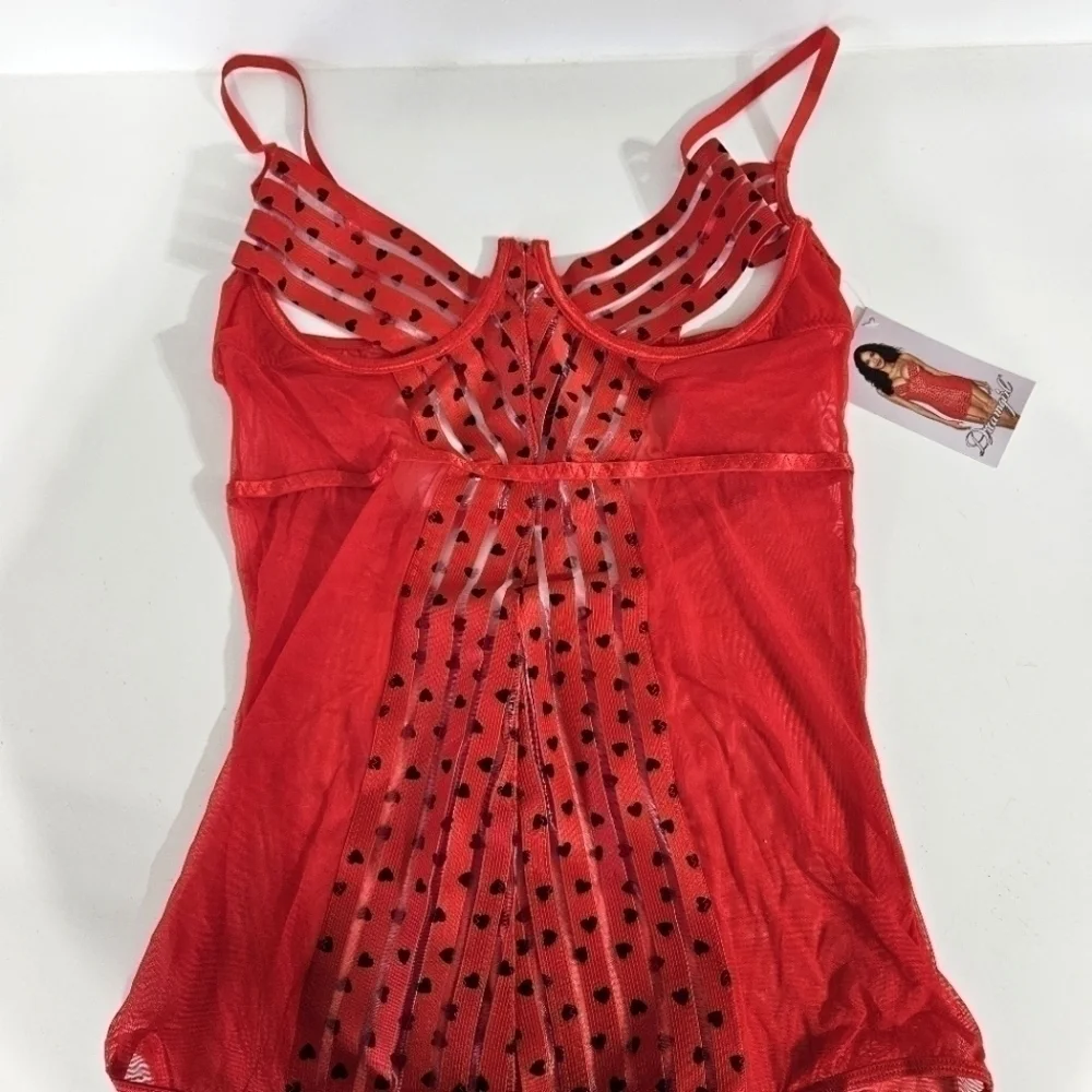 NEW Dreamgirl Piece of my Heart Red Strappy Sexy Chemise Garters Large